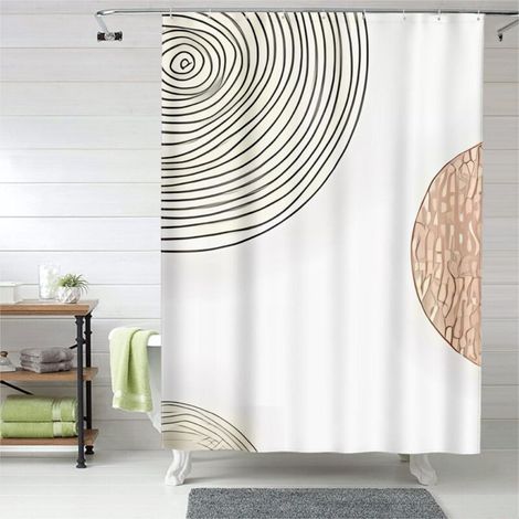 Rideau de douche motifs dorés géométriques, œillets plastique, 90x180 cm (1/5)
