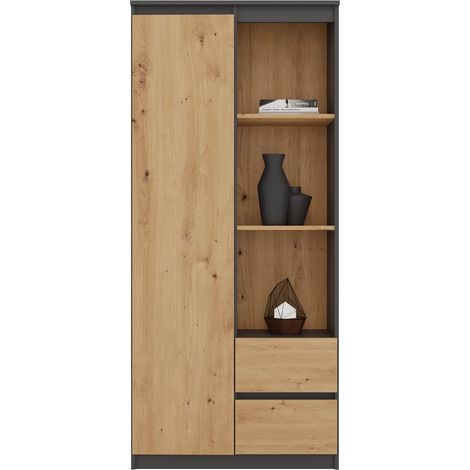 Libreria aperta con 7 ripiani e 2 cassetti, finitura antracite/rovere artigianale, ideale per soggiorno, ufficio e camera da letto – Solida, funzionale e dal design moderno (1/5)