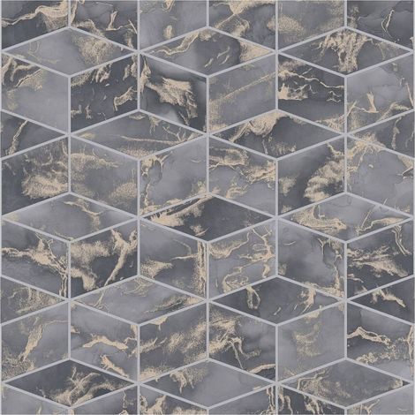 Graphic wallpaper wall Profhome 378633 non-woven wallpaper smooth with graphical pattern glittering grey gold black 5.33 m2 (57 ft2) (1/5)