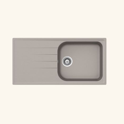 Évier granit gris 100x50 cm à encastrer – 1 bac réversible avec égouttoir – Bonde et siphon inclus – Pour meuble sous évier 60 cm – Schock (1/3)