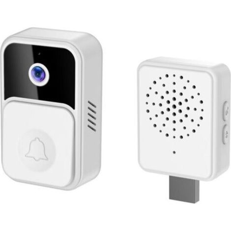 Sonnette vidéo sans fil intelligente – Appareil portable avec interphone vocal réglable, couleur blanc