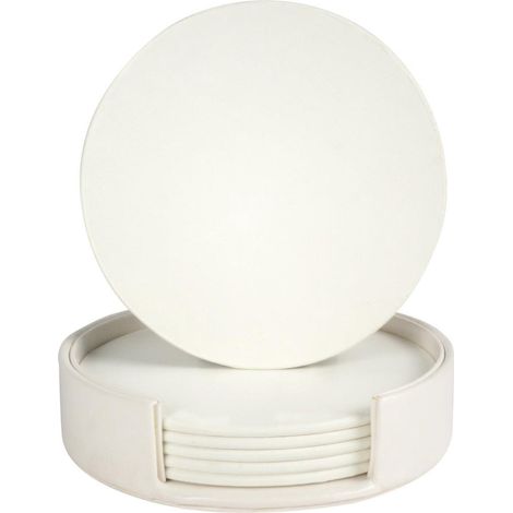Sous-verres en cuir - Protection contre les déversements - Rond - Lot de 4 - Blanc (1/5)