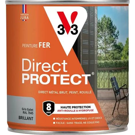 Peinture Glycéro Fer 8ans V33 Direct Protect Haute Protection Gris galet 0,5 L (1/3)