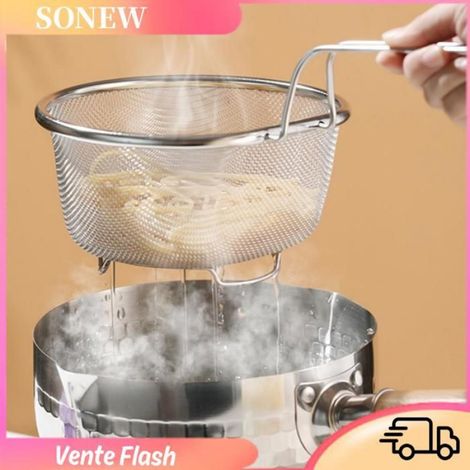 Sonew Panier à frites Panier à friture en acier inoxydable, panier de vidange multifonctionnel en culinaires batterie Argent Grand (1/5)