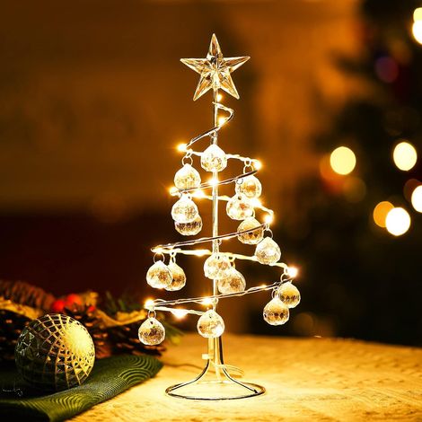 ZOLGINAH Luz de árbol de Navidad de metal, lámpara de árbol de Navidad LED decorativa, decoración de Navidad de mesa de hierro en espiral con bolas de cristal, decoración de Navidad para el dormitorio (1/5)