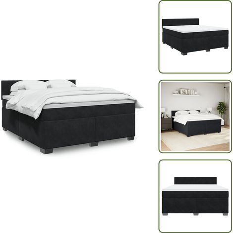 Sommier à lattes de lit avec matelas Noir 180x200 cm Velours - Lit Double - Lit Plateforme - Matelas À Ressorts Ensachés - Literie - Chambre À Coucher (1/5)