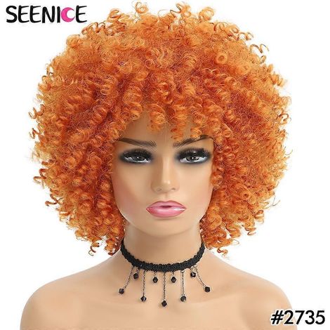 Perruque courte afro frisée avec frange, perruque synthétique africaine pour femmes noires, ombré naturel, haute température, noir et brun