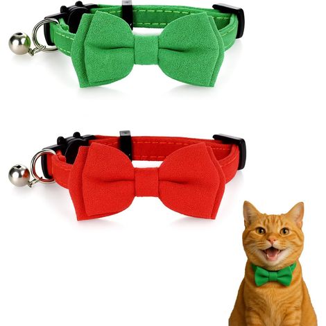 Lot de 2 colliers pour chat, collier chat réglable avec nœud papillon et clochette, pour chaton et petit chien, idéal pour mariage ou usage quotidien (1/5)