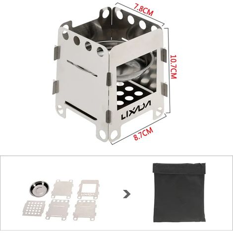 Réchaud à bois pliable d'extérieur, réchaud de camping portable en titane et acier inoxydable avec sac, réchaud de cuisson portable pour pique-nique et barbecue. (1/5)