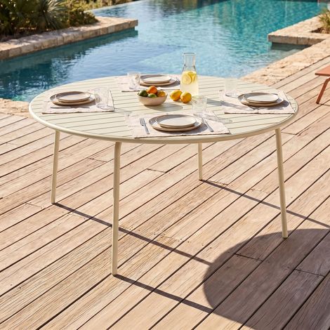 Table de jardin ronde 180 cm en métal beige - BACA (1/5)