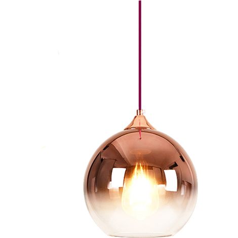 Lampe à suspension sphérique en verre de couleur dégradée, lampe en verre moderne basée Or rose, 20 cm (1/4)