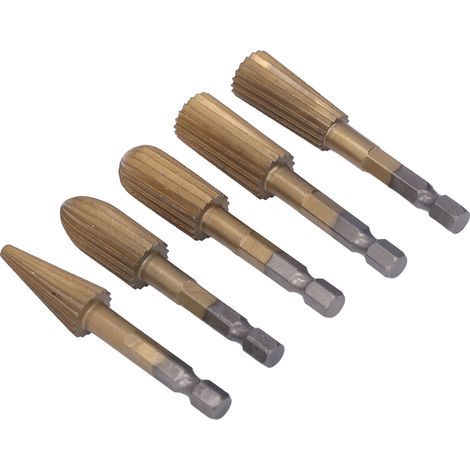 Kit de 5 fraises rotatives à tige hexagonale en acier rapide pour le meulage de la pierre plastique. (1/5)
