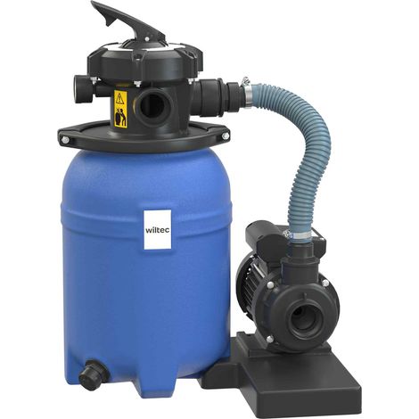 Wiltec – Filtre à sable piscine 250 W – Débit 10 000 l/h – Capacité 14 l – Vanne 5 positions – Pompe auto-amorçante pour piscines hors-sol