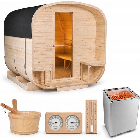 Quadratische Gartensauna 220x240 cm + Elektro-Saunaofen 12 kW (1/5)