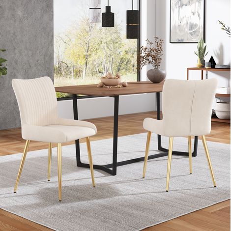 Set de 2 sillas de comedor de terciopelo beige con patas de metal dorado, respaldo cómodo y estilo elegante para salón o dormitorio, fáciles de montar  CHICFURN (1/5)