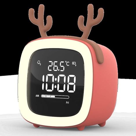 Réveil intelligent et lumineux avec lapin rose mignon, pour enfants et étudiants. Réveil électronique rechargeable et silencieux.