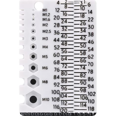Outil de mesure de vis métriques et jauge de taille de boulon : plage de diamètre M2 à M12 et de longueur 4mm à 80mm. Outil de mesure 2 en 1, portable, orange, blanc, rouge.