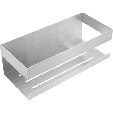 Estantería de baño de pared, estante de almacenamiento de acero inoxidable, estante de baño sin taladrar, color plata. (1/5)