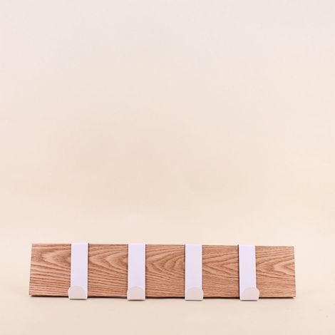 Patère 4 têtes en bois et métal blanc 51cm