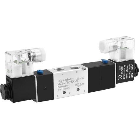 Électrovanne Pneumatique 5/3 Voies - 1 Unité - Aluminium 24V DC - Double Pilotage Fermé - Machines Industrielles - PT1/4 (1/5)
