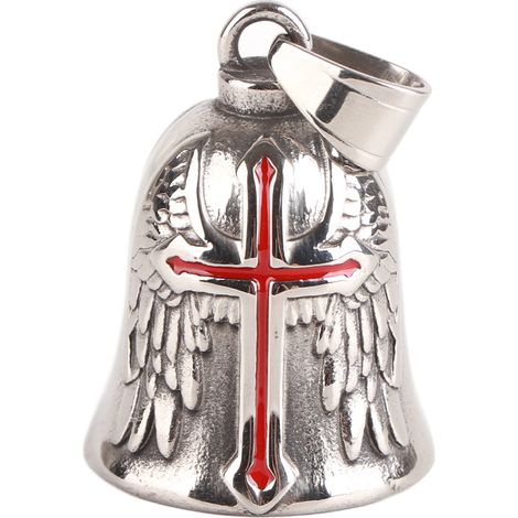 Cloche en acier inoxydable croix rouge, suspendue, porte-bonheur, cyclisme en toute sécurité, pour motos, suv, vélos, camions (1/5)