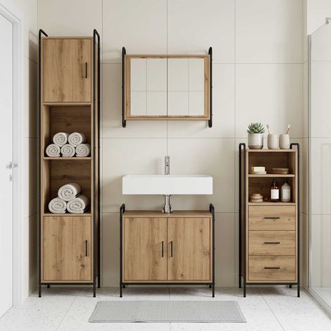 vidaXL Juego de Muebles de Baño 4 uds. Roble artisan 40 x 36 x 181 cm (1/5)