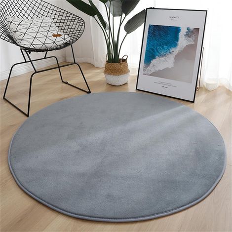 Tapis Rond 80x80 cm Gris Poils Courts Uni Doux Antidérapant Lavable Décoration Moderne Salon Chambre Bureau (1/4)
