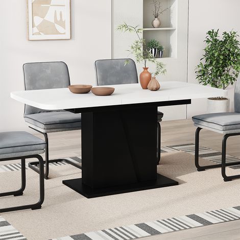 Mesa de comedor Fenaro, Blanco/negro, 120 x 80 cm extensible, Vicco
