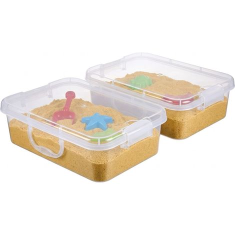 Relaxdays Arenero con tapa, set de 2, plástico, HBT: 8 x 38 x 25 cm, pequeño para niños, interior, transparente