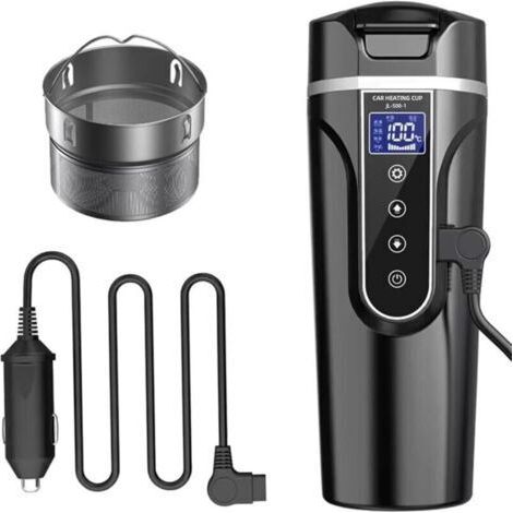 Bouilloire de Voiture, 12 V /24V Bouilloire Électrique de Voiture Tasse d'eau Chauffée pour Voiture/Camion/ Voyage, Bouilloire électrique de Voiture Portable avec écran LCD en Acier Inoxydable 304 (1/5)