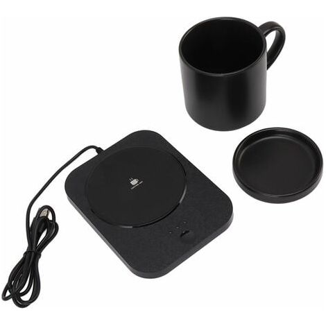 Tassenwärmer, elektrischer Kaffeetassenwärmer, 55 ℃ konstant warm, Stromversorgung über USB, mit Keramiktasse, fürs Büro, 5 V, schwarz (1/5)