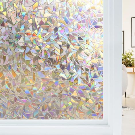 Elektrostatische Fensterfolie mit Regenbogeneffekt, dekorative Anti-Peek-Fensterfolie, Anti-UV-3D-Fensterfolie, Verdunkelungs-Fensterfolie, ideal für Schlafzimmer, Büro, Küche, Zuhause, 45 x 200 cm