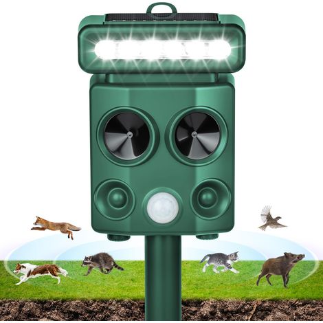 Repulsif Chat Solaire, 4 Modes Imperméable Repulsif Chat Ultrason Exterieur, répulsif à ultrasons avec Détecteur de Mouvement, Charge USB, avec Lumière LED, pour Anti Chats Chiens Souris Ratons (1/5)