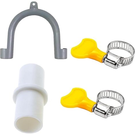 Accessori per lavatrice, adattatore universale per tubo di scarico, staffa a U, connettore di prolunga bianco e 2 fascette stringitubo, per lavatrici e lavastoviglie. (1/5)