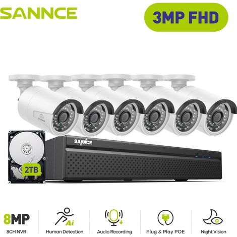 SANNCE Außenbereich Überwachungskamera Set,8CH NVR mit 3MP 8 IP PoE Sicherheitskamera,Nachtsicht Überwachungskamera,2TB HDD (1/5)