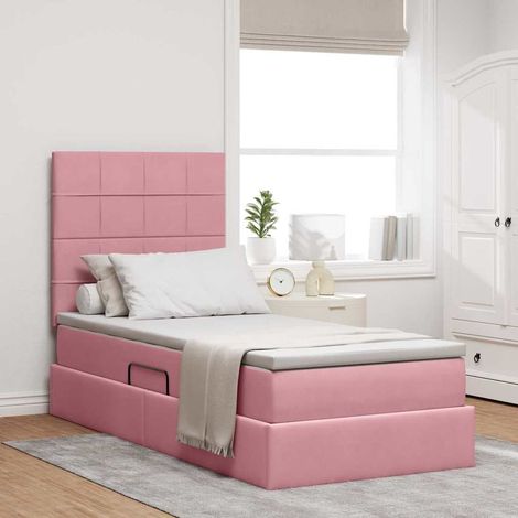 vidaXL Letto con contenitore LED e materasso Rosa 90 x 200 cm Velluto