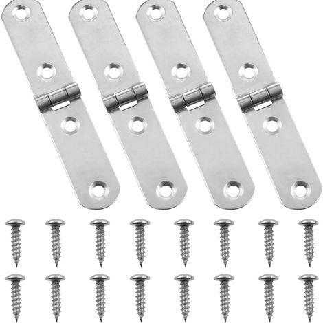 (Argent) Lot de 10 charnières pliantes en acier inoxydable, charnières à charnière à 180° pour portes de placards, utilisées comme amortisseurs d'angle pour armoires de machines à coudre. (1/5)