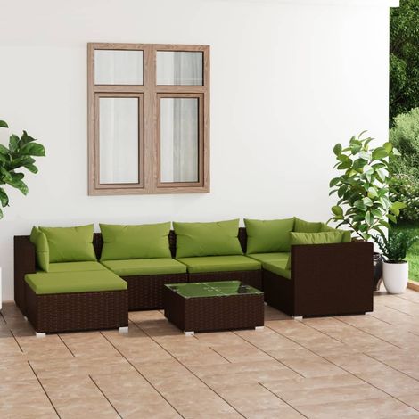 Salon de jardin 7 pcs Ensemble Table et Chaise de Jardin - avec coussins Résine tressée Marron BV571964 - BonneVie (1/5)