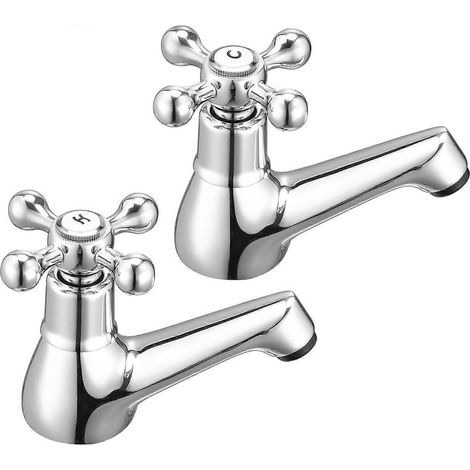 Robinet de lavabo (paire) - Mitigeur de style victorien traditionnel en laiton chromé et chromé avec levier croisé (1/5)