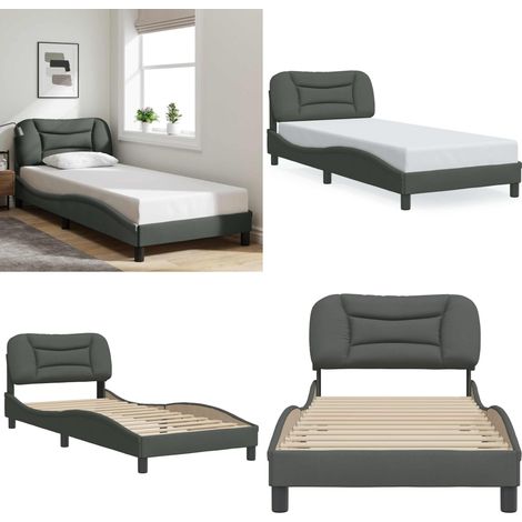 Cadre de lit sans matelas gris foncé 90x190 cm tissu - Lit Plateforme - Lit Double - Cadre De Lit - Literie - Meuble Chambre - Home & Living (1/5)