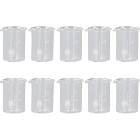10 gobelets en verre de laboratoire, éprouvettes doseuses graduées 25 mL, matériel pédagogique pour expériences scientifiques (1/5)