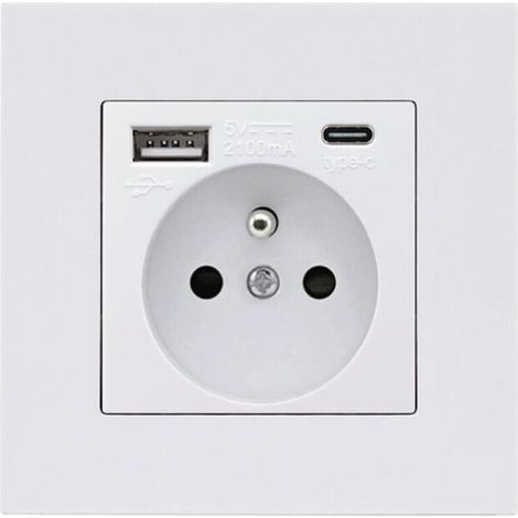 Panneau de prises françaises Type-c+USB16A Type 86, nombre de prises : 2 trous, nombre de ports USB : 1, nombre de ports type-c : 1, sûr et ferme(carré blanc) (1/5)