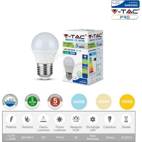 V-TAC PRO Lampadina led 5,5w G45 mini globo attacco grande E27 copertura opaca luce fredda naturale calda  Calda