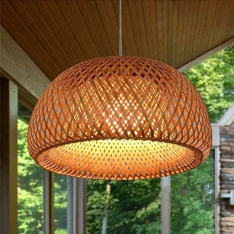 Lustre De Tissage en Bambou Naturel Vintage Lampe Suspendue À La Main Rotin Plafonnier en Osier Suspension Réglable E27 Restaurant Bar Hôtel Chambre Salon Plafond Lustre,30cm (1/5)