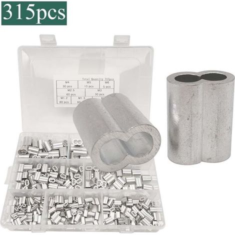 RHG 315 Pcs Manchons en Aluminium, Ferrules en Aluminium de Câble Métallique, Clip à Sertir en Aluminium avec Double Embouts pour Câbles Métalliques, Aircraft Câble, Argenté