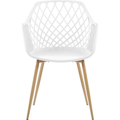 Beliani – Lot de 2 chaises scandinaves – Assise en plastique blanc – Pieds en métal effet bois clair – Pour salle à manger ou cuisine