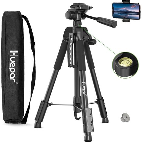 150cm Trépied Réglable Portable pour Niveau Laser Tête Panoramique Flexible 3-Voies et Niveau à Bulle avec Vis 1/4"-20 et Écrou d'adaptation 5/8"-11 (1/5)