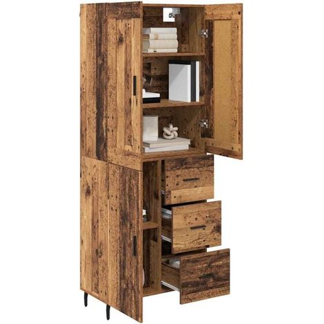 Ensemble de 2 Meubles de Rangement Hauts en Bois Style Vintage, Armoire Étroite 69,5 x 34 x 180 cm pour Salon, Entrée ou Chambre (1/5)
