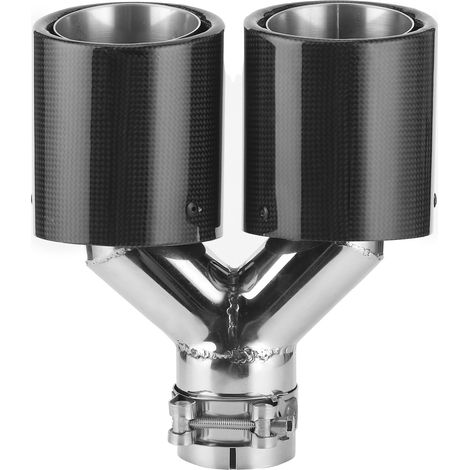 Embout d'échappement universel double sortie Y en acier inoxydable carbone brillant (1/5)