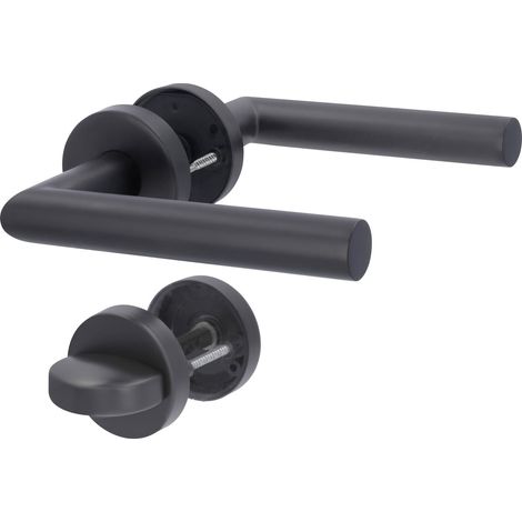 Alpertec WC-Türgriff-Garnitur Rosette Fair I Edelstahl schwarz Ø 52 mm
